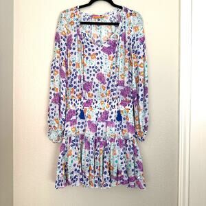 Oliphant Balloon Sleeve V-Neck Tiered Mini Floral Dress, Cotton/Silk, Large